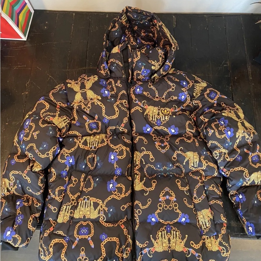 New Adidas GD2502 OS Her Studio Down Puffer Chains Leopard Floral SZ Small 280$